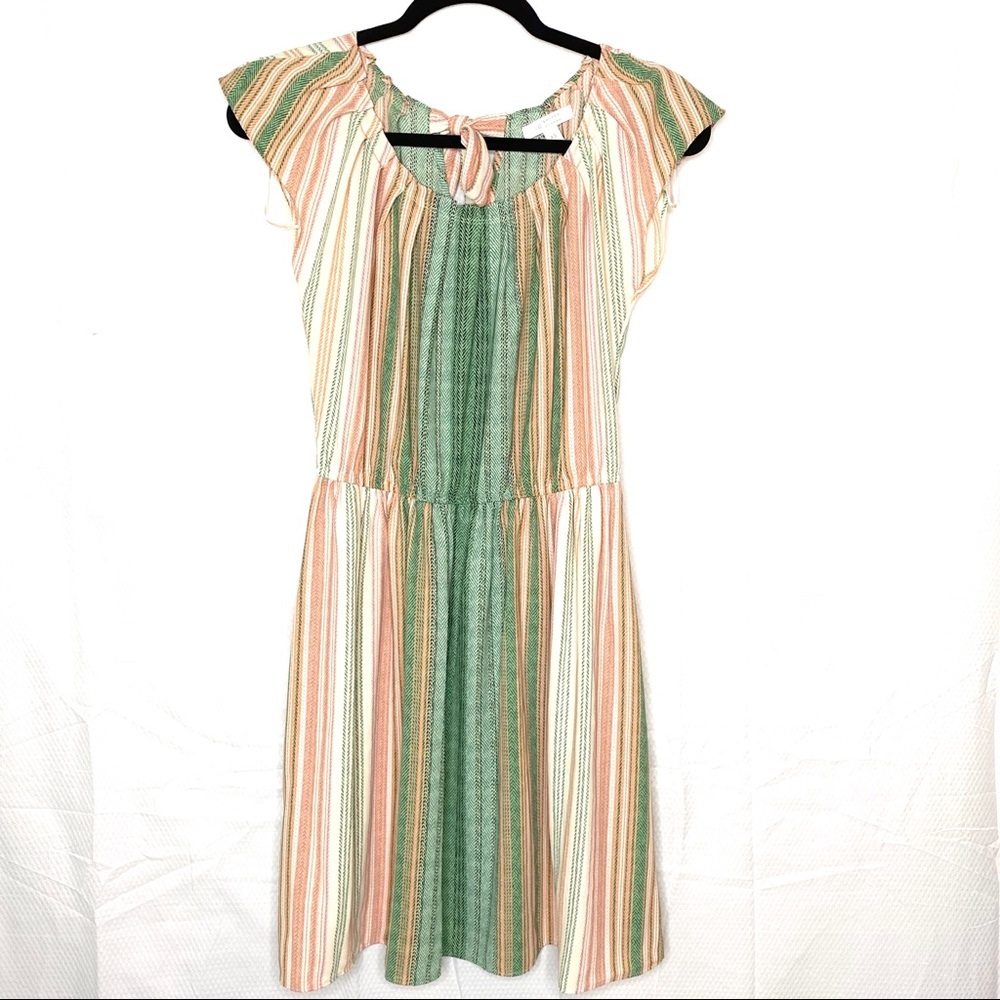 Lauren Conrad Dress Green‎ Peach Striped - XS
